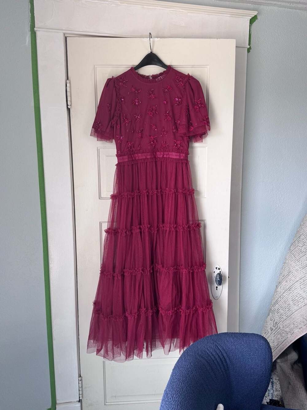 Ivy City Co Anastasia Tulle Embellished Dress Red Burgundy Holiday Size S - Picture 4 of 9